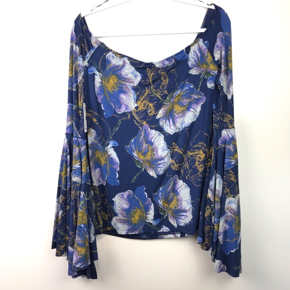 Free People | New Navy Floral Flare Bell Sleeve - Picture 7 of 7